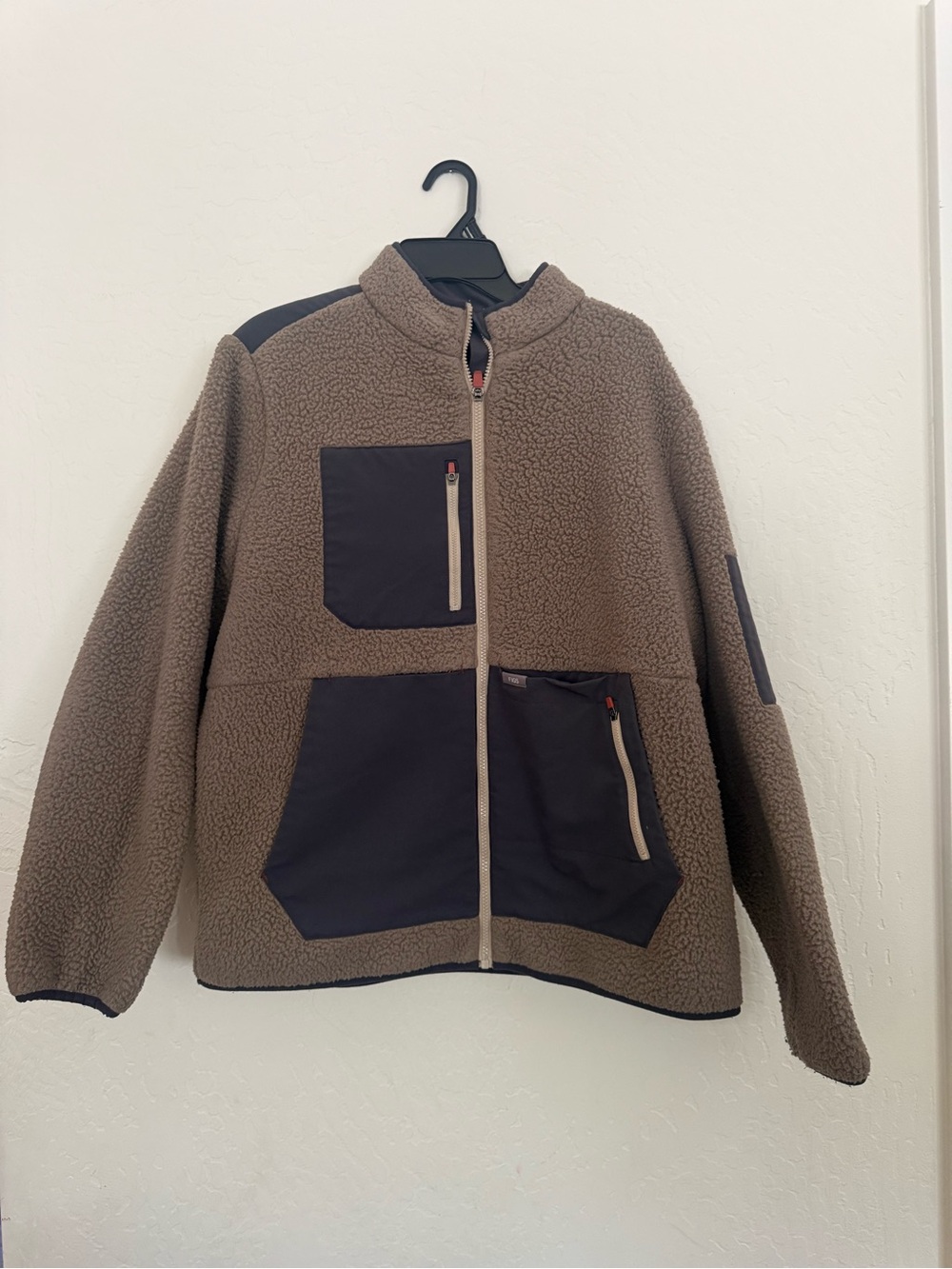 Figs Women’s Brown Sherpa Zip-Up with Dark Pocket Panels